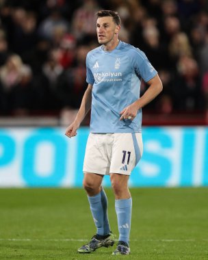 Nottingham Ormanı 'ndan Chris Wood Premier League maçı sırasında Brentford Nottingham Ormanı' na karşı Gtech Community Stadyumu, Londra, 21 Aralık 2024