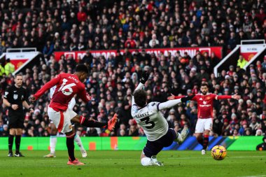 Amad Diallo of Manchester United has a shot at goal during the Premier League match Manchester United vs Bournemouth at Old Trafford, Manchester, United Kingdom, 22nd December 2024 clipart