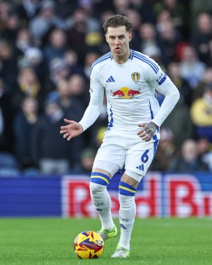 Joe Rodon of Leeds United with the ball during the Sky Bet Championship match Leeds United vs Oxford United at Elland Road, Leeds, United Kingdom, 21st December 2024 clipart