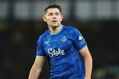 Everton 'dan James Tarkowski Premier Lig maçı sırasında Everton, Chelsea' ye karşı Goodison Park, Liverpool, 22 Aralık 2024
