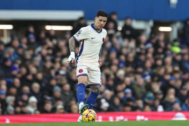 Chelsea 'den Enzo Fernnndez topla, Enzo Fernndez Premier Lig maçında Everton Chelsea' ye karşı Goodison Park, Liverpool, Birleşik Krallık, 22 Aralık 2024