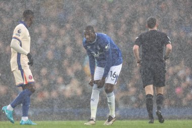 Everton 'dan Abdoulaye Doucour, 22 Aralık 2024 tarihinde İngiltere' nin Liverpool kentinde Goodison Park 'ta oynanan Premier League maçında Everton ve Chelsea maçında çoraplarını yukarı çekti.