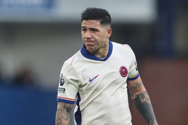 Chelsea 'den Enzo Fernnndez Premier Lig maçı sırasında Everton, Chelsea' ye karşı Goodison Park, Liverpool, 22 Aralık 2024