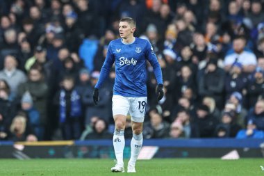 Premier Lig karşılaşmasında Everton 'dan Vitaliy Mykolenko, 22 Aralık 2024' te Goodison Park, Liverpool 'da Chelsea' ye karşı Everton maçında.