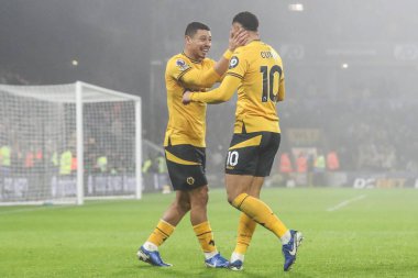 Wolverhampton Wanderers takımından Matheus Cunha, 26 Aralık 2024 tarihinde İngiltere 'nin Molineux kentinde oynanan Premier League maçında Wolverhampton Wanderers ile Manchester United maçında 1-0 kazanma golünü kutluyor.