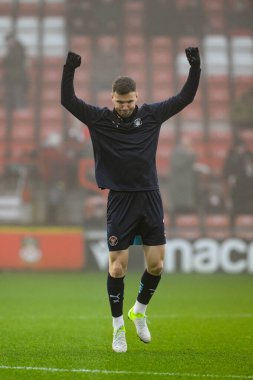 Blackpool 'dan Lee Evans, Wrexham - Blackpool maçı öncesinde Wrexham - SToK Cae Ras, Wrexham, İngiltere, 26 Aralık 2024