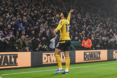 Wolverhampton Wanderers takımından Matheus Cunha, 26 Aralık 2024 tarihinde İngiltere 'nin Molineux kentinde oynanan Premier League maçında Wolverhampton Wanderers ile Manchester United maçında 1-0 kazanma golünü kutluyor.