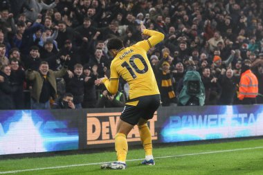 Wolverhampton Wanderers takımından Matheus Cunha, 26 Aralık 2024 tarihinde İngiltere 'nin Molineux kentinde oynanan Premier League maçında Wolverhampton Wanderers ile Manchester United maçında 1-0 kazanma golünü kutluyor.