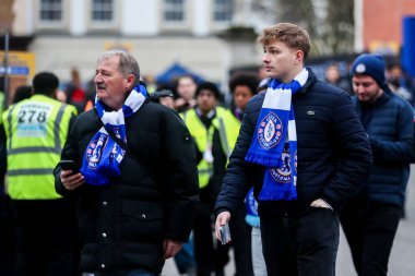 Taraftarlar, Premier Lig karşılaşması öncesinde Stamford Köprüsü 'ne Stamford Köprüsü' nde Chelsea Fulham 'a karşı 26 Aralık 2024' te geldiler.