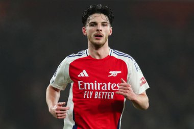 Arsenal 'den Declan Rice Premier Lig maçı sırasında Arsenal, Ipswich Town' a karşı Emirates Stadyumu, Londra, Birleşik Krallık, 27 Aralık 2024
