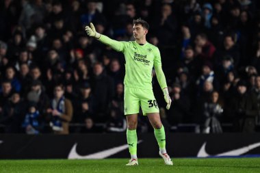 Blackpool 'dan Harry Tyrer takımına Gök İddia Ligi 1 maçında Birmingham City, St. Andrew' s @ Knighthead Park, Birmingham, Birleşik Krallık 'ta Blackpool maçında talimatlar veriyor.