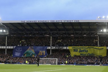 Everton taraftarları Everton 'dan Jordan Pickford Premier League maçında Everton Nottingham Forest' a karşı Goodison Park, Liverpool, Birleşik Krallık, 29 Aralık 2024