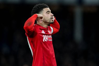 Nottingham Ormanı 'ndan Morgan Gibbs-White, 29 Aralık 2024' te Goodison Park, Liverpool, İngiltere 'de oynanan Premier League maçında Everton-Nottingham Forest maçında 0-2 kazanma hedefini kutluyor.