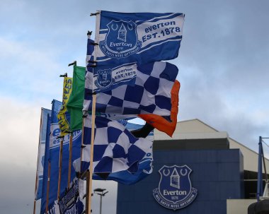 Everton bayrakları rüzgarı kazandı Premier Lig maçında Everton - Nottingham Forest Goodison Park, Liverpool, Birleşik Krallık, 29 Aralık 202
