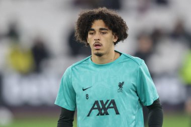 Liverpool 'dan Jayden Danns Premier League maçı sırasında maç öncesi ısınma oturumunda West Ham United Liverpool' a karşı Londra Stadyumu, Londra, İngiltere, 29 Aralık 2024