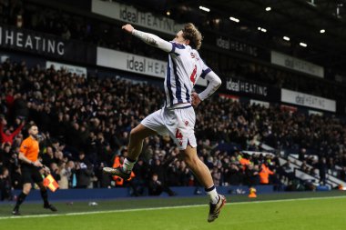 West Bromwich Albion takımından Callum Styles, 1 Ocak 2025 'te İngiltere' nin Hawthorns kentinde oynanan Sky Bet Şampiyonası 'nda West Bromwich Albion ve Preston North End maçında 2-0 kazanma golünü kutluyor.