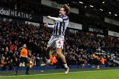 West Bromwich Albion takımından Callum Styles, 1 Ocak 2024 'te İngiltere' nin Hawthorns kentinde oynanan Sky Bet Şampiyonası 'nda West Bromwich Albion ve Preston North End maçında 2-0 kazanma golünü kutluyor.