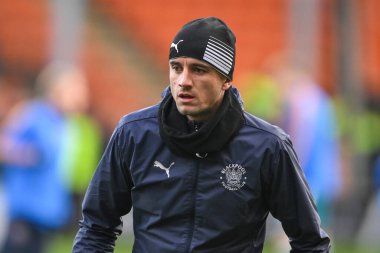 Blackpool 'dan Oliver Norburn, Sky Bet Ligi 1 karşılaşması öncesinde Bloomfield Road, Blackpool' da oynanan Blackpool-Shrewsbury maçında, 1 Ocak 2025