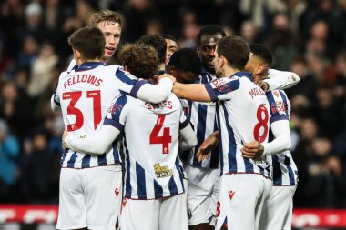 Josh Maja of West Bromwich Albion celebrates his goal to make it 1-0 during the Sky Bet Championship match West Bromwich Albion vs Preston North End at The Hawthorns, West Bromwich, United Kingdom, 1st January 2025 clipart