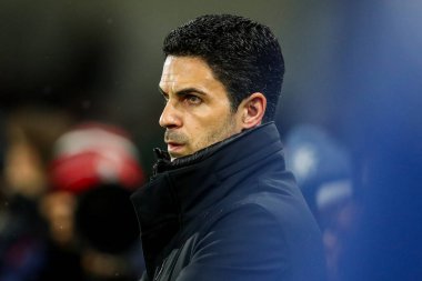 Mikel Arteta of Arsenal looks on prior to the Premier League match Brentford vs Arsenal at The Gtech Community Stadium, London, United Kingdom, 1st January 2024 clipart