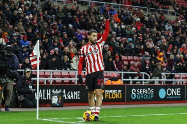 Sunderland 'lı Adil Aouchiche, 1 Ocak 2025' te Sunderland-Sheffield United Stadyumu 'nda oynanan Sky Bet Şampiyonası karşılaşmasında köşeyi dönmeye hazırlanıyor.