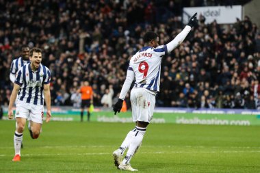 Josh Maja of West Bromwich Albion celebrates his goal to make it 1-0 during the Sky Bet Championship match West Bromwich Albion vs Preston North End at The Hawthorns, West Bromwich, United Kingdom, 1st January 2025 clipart