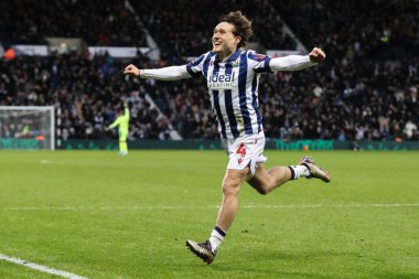 West Bromwich Albion takımından Callum Styles, 1 Ocak 2025 'te İngiltere' nin Hawthorns kentinde oynanan Sky Bet Şampiyonası 'nda West Bromwich Albion ve Preston North End maçında 2-0 kazanma golünü kutluyor.