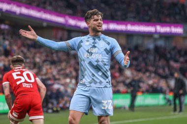 Cardiff City 'den Ollie Tanner, Middlesbrough - Cardiff City maçında tepki gösterdi. Riverside Stadyumu, Middlesbrough, Birleşik Krallık, 4 Ocak 2024