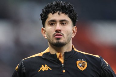 Hull City 'den Steven Alzate, 4 Ocak 2024 tarihinde Hull City - Leeds United maçında oynanan maç öncesi ısınma maçında...
