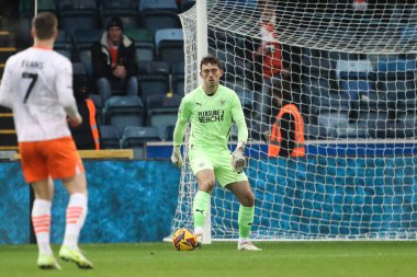 Blackpool 'dan Harry Tyrer, 4 Ocak 202' de Adams Park, High Wycombe, İngiltere 'de Wycombe Wanderers' a karşı oynanan Sky Bet 1 karşılaşmasında sahada.