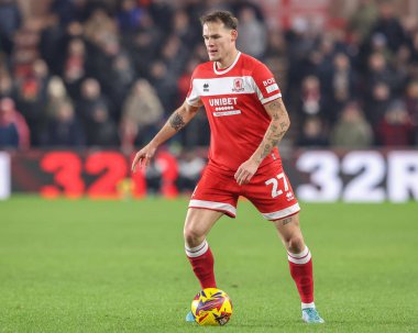 Middlesbrough takımından Lukas Engel, Middlesbrough - Cardiff City maçı sırasında Riverside Stadyumu, Middlesbrough, İngiltere, 4 Ocak 2025