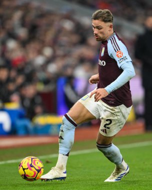 Matty Cash of Aston Villa makes a break with the ball during the Premier League match Aston Villa vs Leicester City at Villa Park, Birmingham, United Kingdom, 4th January 2024 clipart