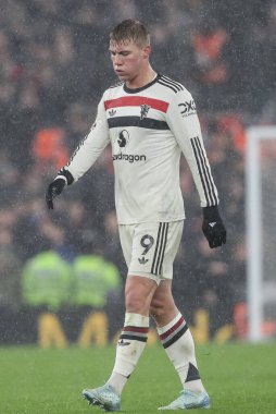 Manchester United 'dan Rasmus Hjlund Premier League maçında Liverpool Manchester United' a karşı Anfield, Liverpool, Birleşik Krallık 'ta, 5 Ocak 2024