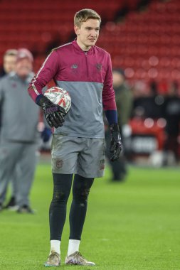 Maç öncesi ısınma oturumunda Cardiff City 'den Matthew Turner, 9 Ocak 2025' te Birleşik Krallık 'ın Sheffield Lane kentinde oynanan 3.