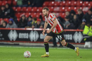 Sheffield United takımından Rhys Norrington-Davies, 9 Ocak 2025 tarihinde Bramall Lane, Sheffield, İngiltere 'de oynanan 3.