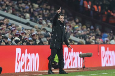 Aston Villa 'nın Unai Emery teknik direktörü, 10 Ocak 2025 tarihinde Birmingham, Birleşik Krallık' taki Villa Park 'ta oynanan 3.