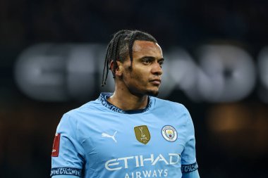 Manchester City 'den Manuel Akanji, 11 Ocak 2025 tarihinde Etihad Stadyumu' nda oynanan Manchester City-Salford maçında oynanan 3.