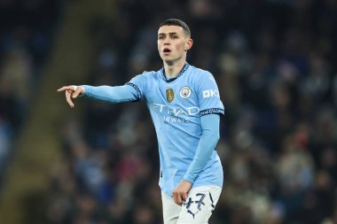 Manchester City 'den Phil Foden, 11 Ocak 2025 tarihinde İngiltere' nin Etihad Stadyumu 'nda oynanan 3.