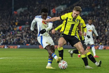 Wilfried Gnonto of Leeds United misses a shot on gpoalduring the Emirates FA Cup 3rd Round match Leeds United vs Harrogate Town at Elland Road, Leeds, United Kingdom, 11th January 2025 clipart