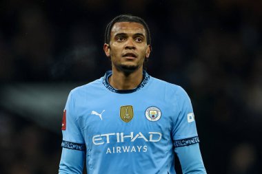 Manchester City 'den Manuel Akanji, 11 Ocak 2025 tarihinde Etihad Stadyumu' nda oynanan Manchester City-Salford maçında oynanan 3.