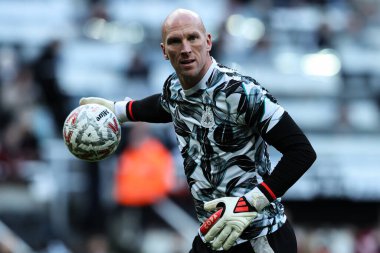 Newcastle United takımından John Ruddy, 12 Ocak 2025 tarihinde Birleşik Krallık 'ın Newcastle Park kentinde oynanan 3. Rauntta oynanan Emirates FA Cup karşılaşması öncesinde oynanan ısınma maçında