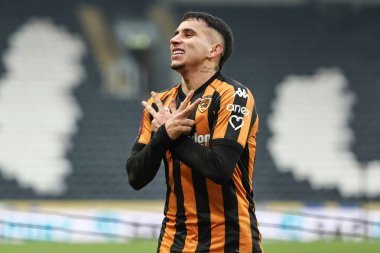 Hull City 'den Gustavo Puerta, 12 Ocak 2025 tarihinde İngiltere' nin Hull şehrindeki MKM Stadyumu 'nda oynanan 3.