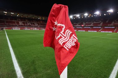 İngiltere 'nin Nottingham City Ground kentinde oynanan Premier League maçında Nottingham Forest' a karşı Liverpool bayrağı, 14 Ocak 2025