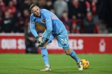 Nottingham Ormanı 'ndan Matz Sels Premier League maçı sırasında Nottingham Forest, Liverpool' a karşı City Ground, Nottingham, Birleşik Krallık 'ta 14 Ocak 2025