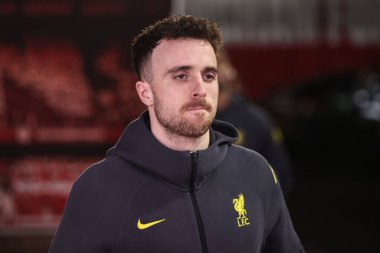 Liverpool 'dan Diogo Jota, 14 Ocak 2025' te İngiltere 'nin Nottingham Forest-Liverpool maçı sırasında geldi.