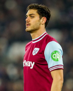 Konstantinos Mavropanos of West Ham United looks on during the Premier League match West Ham United vs Fulham at London Stadium, London, United Kingdom, 14th January 2025 clipart