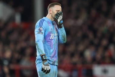 Nottingham Ormanı 'ndan Matz Sels Premier League maçı sırasında Nottingham Forest, Liverpool' a karşı City Ground, Nottingham, Birleşik Krallık 'ta 14 Ocak 2025