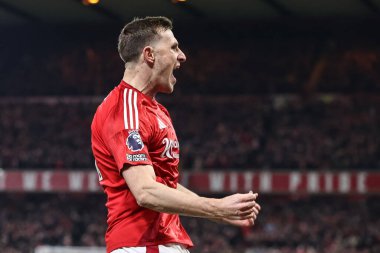 Nottingham Ormanı 'ndan Chris Wood, İngiltere' nin Nottingham şehrinde 14 Ocak 2025 'te oynanan Premier League maçında Nottingham Forest' a karşı Liverpool maçında 1-0 'lık galibiyetini kutluyor.