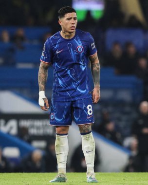 Chelsea 'den Enzo Fernnndez Premier Lig karşılaşmasında Chelsea' ye karşı Bournemouth Stamford Köprüsü, Londra, İngiltere, 14 Ocak 2025