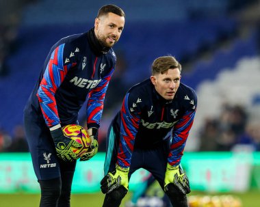 Remi Matthews and Dean Henderson of Crystal Palace warm up prior to the Premier League match Leicester City vs Crystal Palace at King Power Stadium, Leicester, United Kingdom, 15th January 2025 clipart